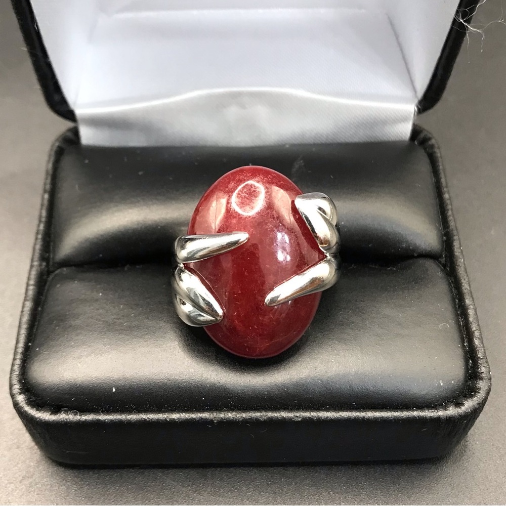 925 Sterling Silver Oval Red Cabochon Ring Size 7